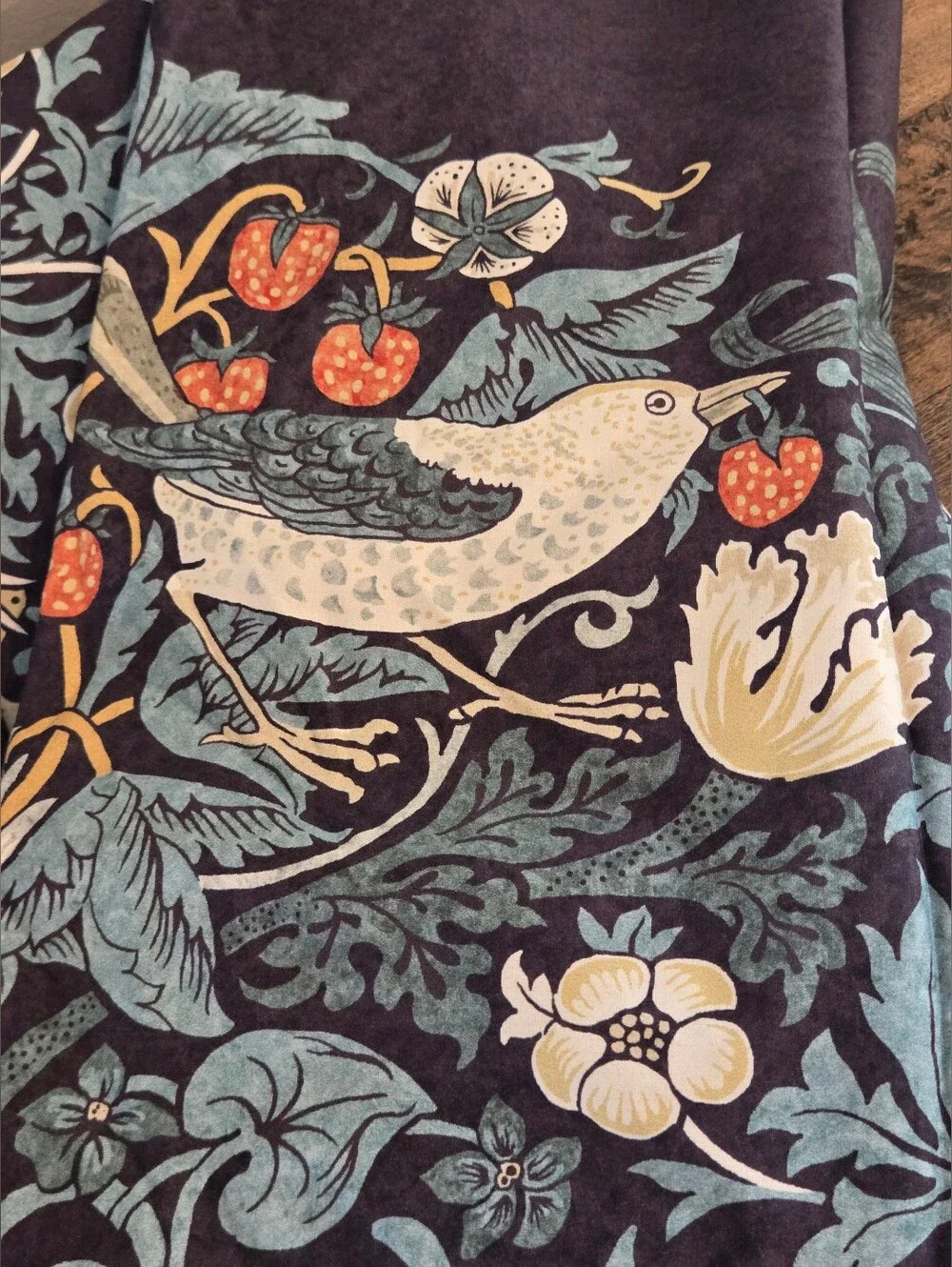 3pc WILLIAM MORRIS Navy Blue Strawberry Thief Summer Queen Duvet Cover Set RARE